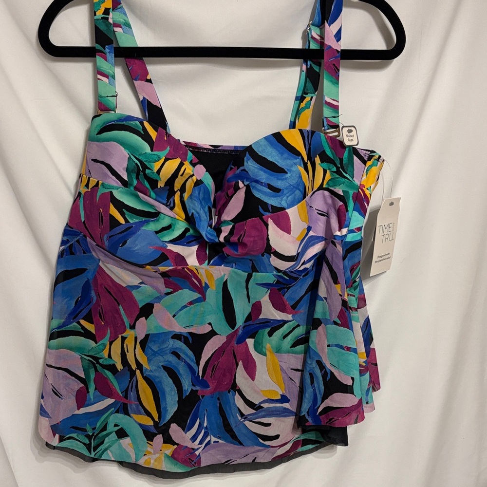 Time and Tru Beachy Multicolor Print Tank Swim Top SZ 1X